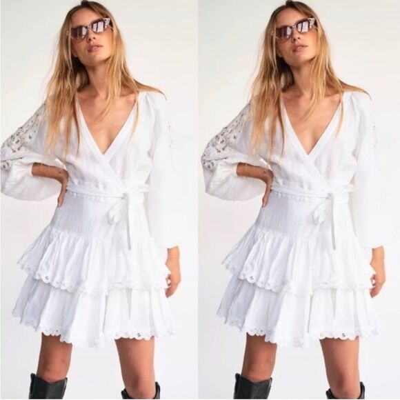 Free People x Maia Bergman Mika Linen Wrap Mini Dress in Black, Size XS NWOT - Picture 13 of 14